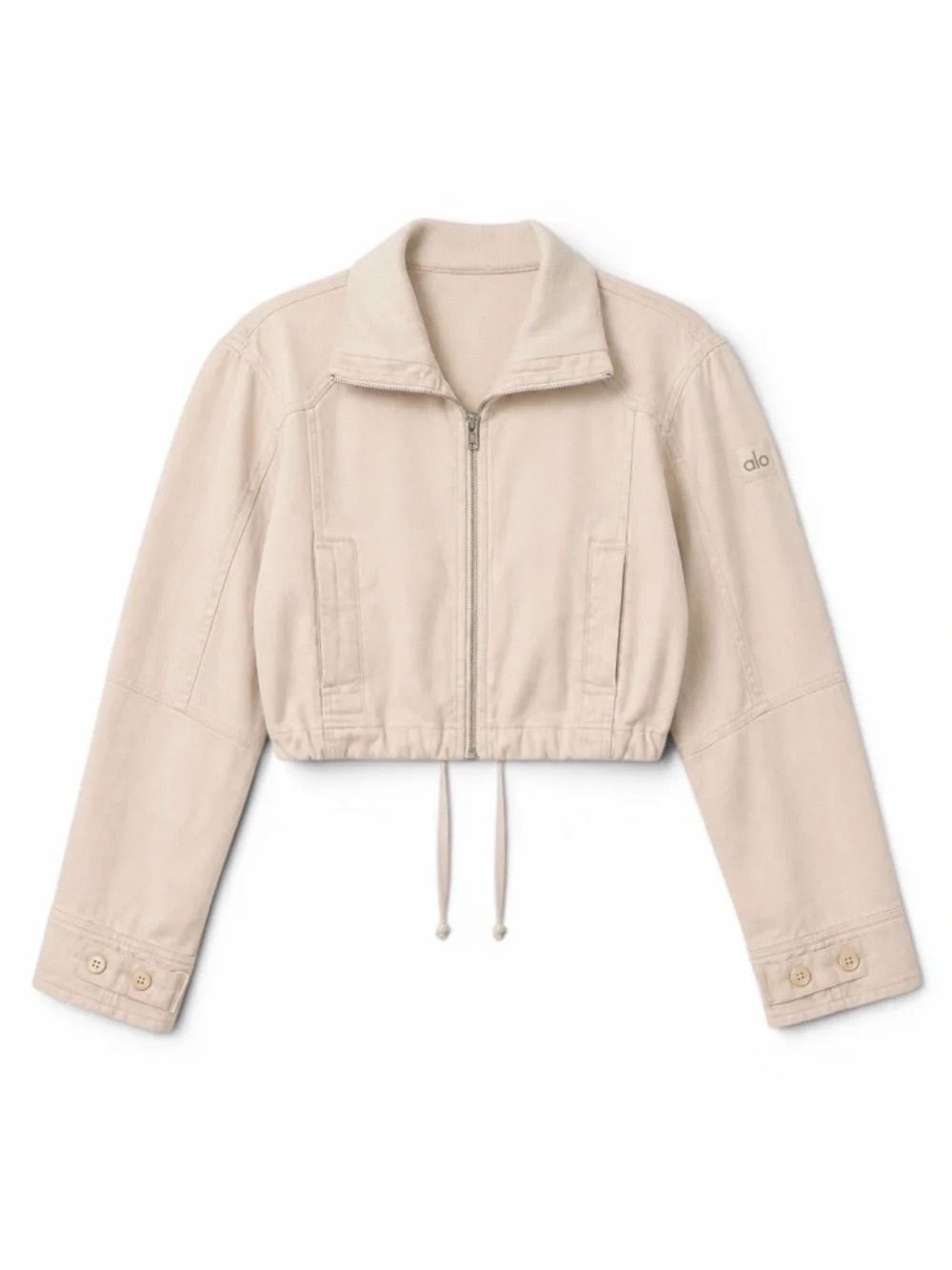Alo Yoga Linen Getaway Cropped Jacket Macadamia XS Drawstring Zip